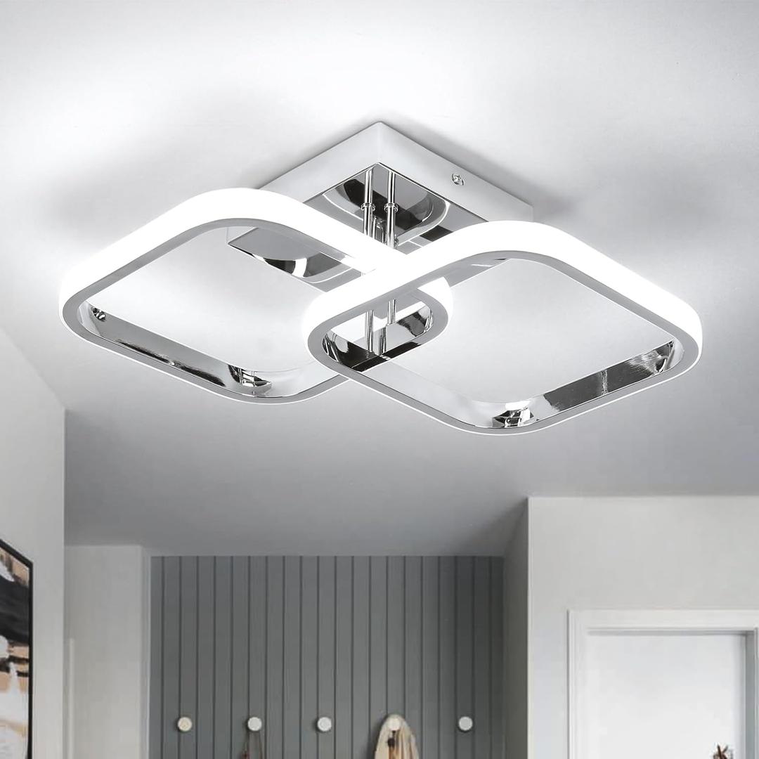 CANEOE Led Hallway Ceiling Light Fixtures, Square Modern Led Ceiling Lamp, 6000K Chrome Finish Indoor Ceiling Lighting Fixture for Living Room Bedroom Kitchen Bathroom Lights (GDD-SFSL-C-US)