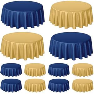 Buryeah 12 Pcs 84 Inch Navy Blue and Gold Round Plastic Disposable Table Cloth Waterproof Tablecloth Circle Table Covers for Passover Graduation Bridal Wedding Birthday Party Gender Reveal Baby Shower