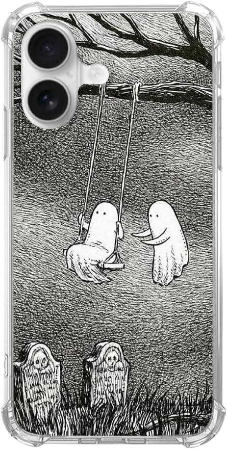 Halloween Spooky Ghosts Phone Case Compatible with iPhone 16 Plus, Tomb Yard Ghosts Phone Case for iPhone 16 Plus, Trendy TPU Bumper Phone Cover Case