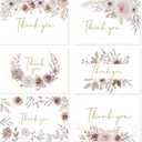 48 Pack Pre-Folded Floral Thank You Cards with Envelopes & Stickers, 6 Elegant Designs for Wedding, Baby Shower, Bridal Shower, Teacher Gifts (Pink Floral)