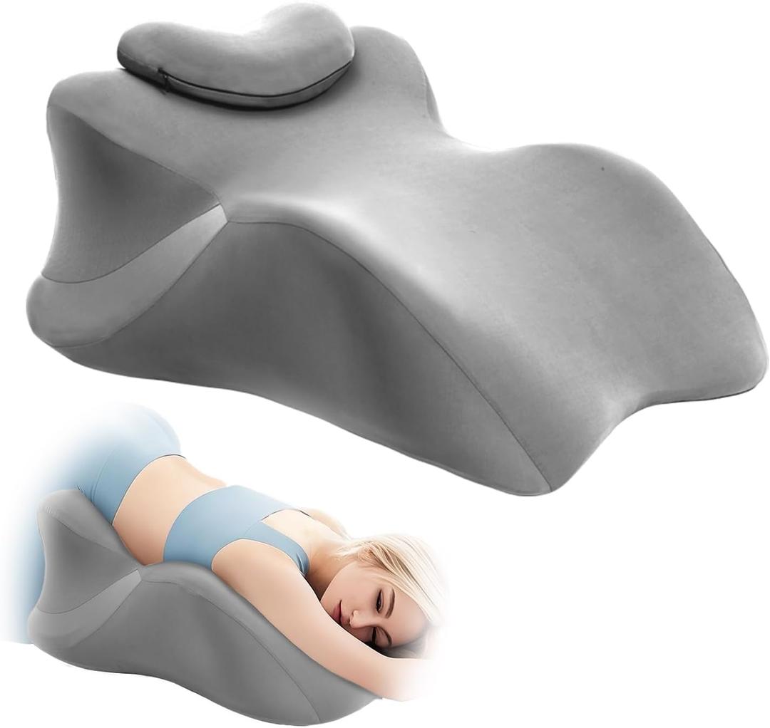 Wedge Pillow for Couples Intimacy, Spine & Hip Alignment Position Cushion, Memory Foam Lift Pillow for Adult Bed, Lounge & Relaxation, Comfort Support for Back, Waist & Posture- Light Grey