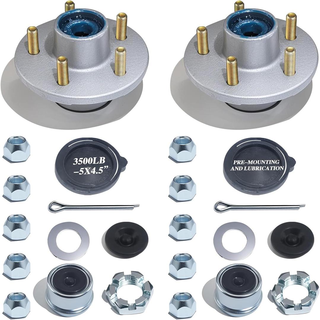 LUXTRKSTO 2Sets Galvanized Trailer Idler Hub Kits 5 Bolt 4.5, Boat Trailer Hubs Kit 5 Lug 5x4.5 Pre-Installed and Lubricated for 3500 lbs 1-1/ 16'' to 1-3/ 8'' #84 Spindle Tapered Axle