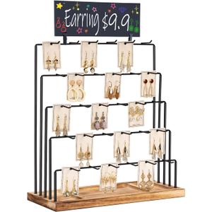 Earring Display Stands for Selling with Blackboard, Earring Rack Display Holder Stand, Jewelry Display for Selling Earring Cards, Bracelets, Hair Accessories, Rings, Necklaces, 15"W x 6"D x 15.5"H (Common Size)