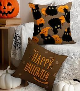 Puresora Halloween Pillow Covers 18x18 Set of 2 Throw Pillow Cases Soft Cushion Case Pillowcase for Chair Sofa Bedroom Living Room Home Decor, Cat