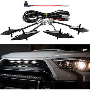 Seven Sparta 4 PCS Grill Led Lights Compatible with Toyota 4Runner 2014-2024 TRD Pro Grille and 2014-2019 SR5, Premium, Limited, TRD Off-Road, Fuse and Instruction Included (Smoke Shell/White Light)
