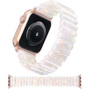 V-MORO Resin Stretchy Band Compatible with Apple Watch 38/40/41mm, 42/44/45/46/49mm Fashion Cute Strap for iWatch 10/9/8/7/6/5/4/3/2/1/SE Lightweight Elastic Bracelet Wristband Women,S/M SIZE (Colorful Ivory White - Rose Gold) V-MORO Resin Stretchy Band Compatible with Apple Watch 38/40/41mm, 42/44/45/46/49mm Fashion Cute Strap for iWatch 10/9/8/7/6/5/4/3/2/1/SE Lightweight Elastic Bracelet Wristband Women,S/M SIZE (Colorful Ivory White - Rose Gold)