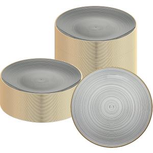 Restaurantware Plastic Plates 100 Pack of 10.1 Inch Plastic Party Plates Gold-Rim Design Round Elegant Table Setting Dinnerware, 10" - 100 Count