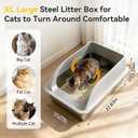 Stainless Steel Litter Box with High Sides, Extra Large Metal Cat Litter Pan for Big Cats, XL Litter Box with Scoop, Non-Stick Easy Clean Anti-Leak Kitty Litter Pan, Odor Control Open Top Design