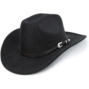 Western Cowboy Hat for Men Women Classic Roll Up Fedora Hat with Buckle Belt(Size:M-L)