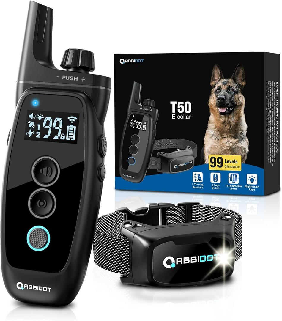 ABBIDOT Dog Training Collar with Remote - 3500FT Shock Collar for Dogs 5-130 lbsIPX7 Waterproof & 4 Training Modes, Safety Lock & Night Vision LightRechargeable E-Collar for Small to Large Dogs (Black)
