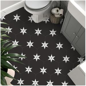 MORCART 20PCS Hexagon Peel and Stick Floor Tile, Waterproof Vinyl Flooring Covers 12.6 Sq Ft, DIY Removable Flooring for Bathroom, Kitchen, Bedroom, Stairs, Entryway (Star Black)