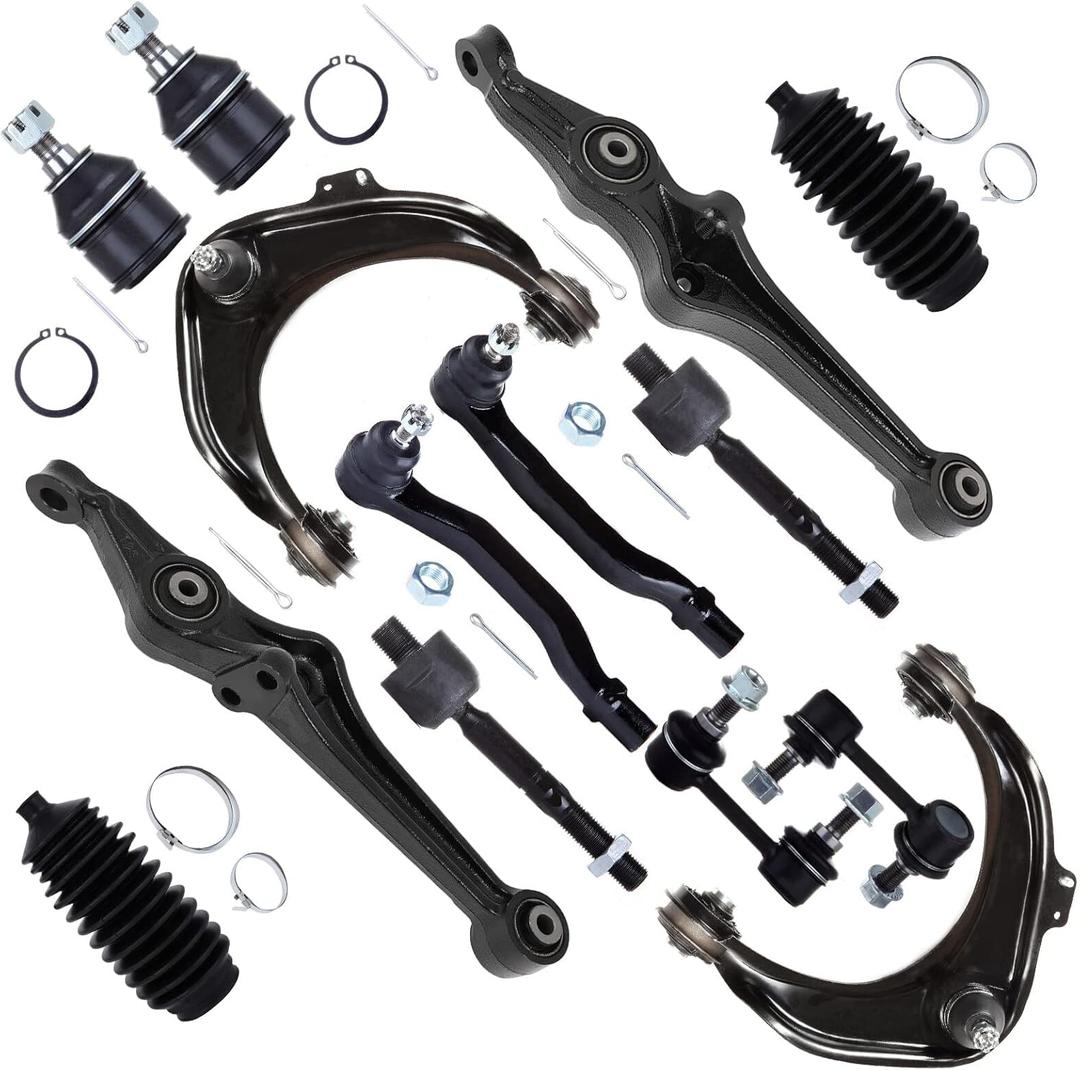 SCITOO 14pc Front Suspension Kit Lower Control Arm Upper Control Arm and Ball Joint Lower Ball Joint Inner Outer Tie Rod End Sway Bar End Link Steering Rack Boot for Accord for CL for TL