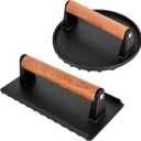 Blackstone Burger Press Set - 7" Round smash burger press & 8.3"x4.3" Rectangle Cast Iron Grill Press with Wooden Handle - Smasher is perfect for Blackstone Griddle, Pitboss Weber Griddle Grills (Round & Rectangle)