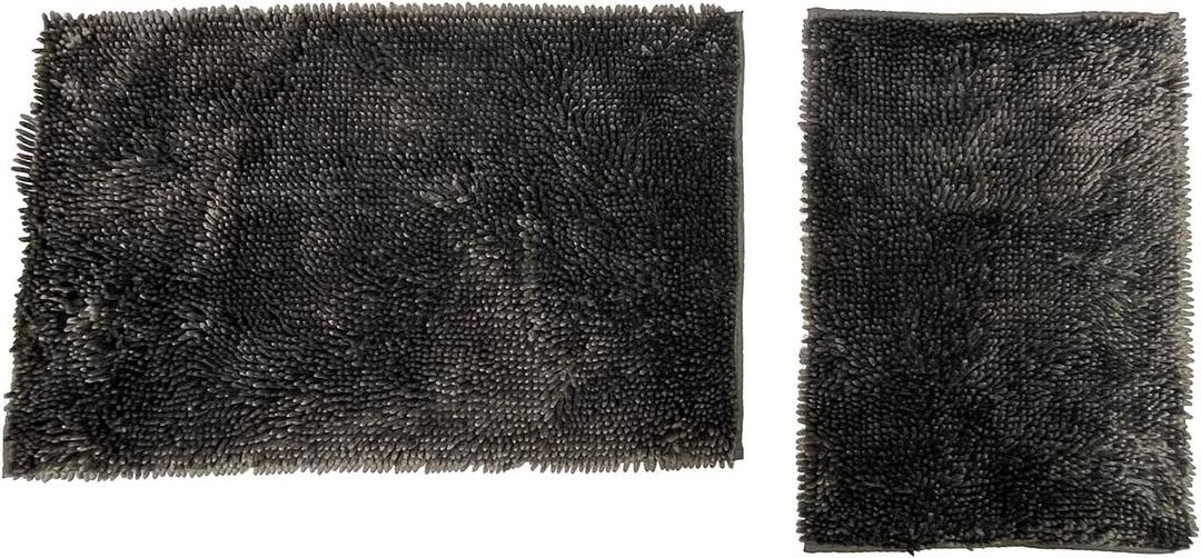 Baldwin 2-Piece Chenille Bath Mat Set, Charcoal, 20x32, 17x24 Inches