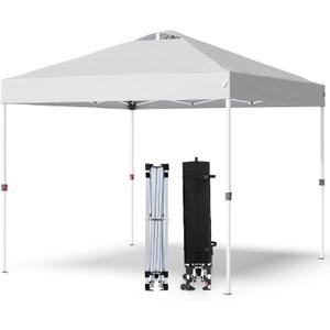 Shades 10x10 Pop Up Canopy with One Push Setup,Heavy Duty Beach Tent with Wheels for Easy Moving, Sun Shelter for Parties,Events, Outdoor Gazebo with 420D Coated Waterproof White Fabric
