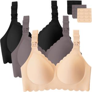 Gailife 3 Pack Nursing Bras for Breastfeeding Seamless Wireless Maternity Bras for Pregnancy Soft Sleep Breastfeeding Bra (Large, Black/Beige/Grey)
