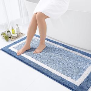 OLANLY Bathroom Runner Rugs 47x24, Extra Soft and Absorbent Microfiber Bath Rugs, Non-Slip, Machine Washable, Quick Dry Shaggy Bath Carpet, Long Bath Mats for Bathroom Floor, Tub, Shower, Blue