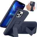 LAUDTEC Silicone Kickstand Case Compatible with iPhone 13 Pro, Vertical and Horizontal Stand Hand Strap Metal Kickstand Cover, Flexible Soft Liquid Silicone Stand Case for iPhone 13 Pro (Blue)