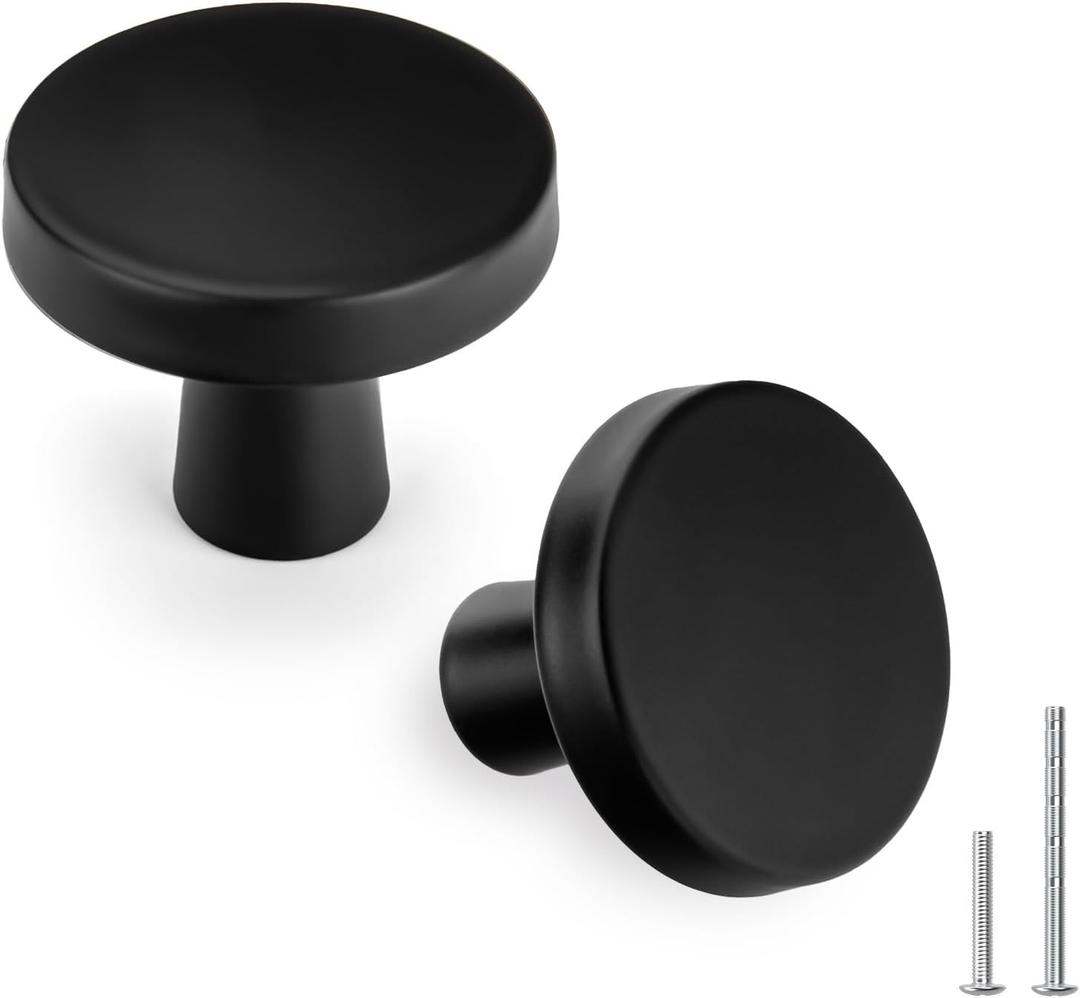 goldenwarm 5 Pack Matte Black Cabinet Knobs for Kitchen Hardware Handles Round Dresser Drawer Knob for Closet Bifold Modern Cabinets Pulls,1.27 Inch