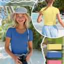 LessonZoo 3 Pack Girls Shirts Scoop Neck Ribbed T Shirts Teens Short Sleeve Slim Fit Summer Tees for Kids Age 5-14(Light Yellow, Blue, Pink,11-12 Years)