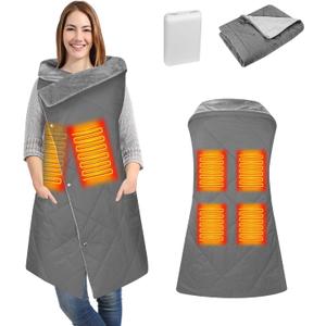 Heated Blanket Battery Operated, USB Cordless Electric Blanket with 10000mAH Battery and 3 Heating Levels, Portable Heated Wearable Blanket Heated Shawl Throw for Home & Outdoor(Grey)