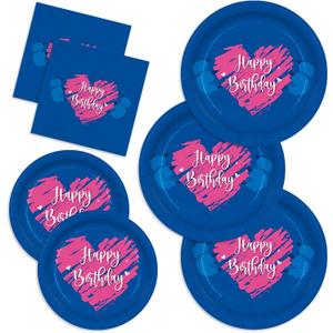 AURORAPARTY 144pcs Birthday Party Plates Napkins Birthday Party Supplies Paper Napkins Blue Cartoon Theme Disposable Tableware Set Severs 50 Guests
