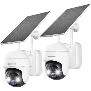 ZUMIMALL Security Cameras Wireless Outdoor - 2 Packs, 360View Outdoor Camera Wireless Solar Powered,2.4G WiFi, Spotlight/Siren//3MP Color Night Vision/AI Detection/IP66/Cloud/Alert, Work with Alexa