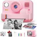 Instant Print Camera for Kids, App Printing, 1080P Video, Dual-Lens Selfie Digital Camera with 32G SD, Christmas Birthday Gifts for Girls Boys 4 5 6 7 8 9 10 11 12 Year Old, Portable Toddler Toy (Pink)