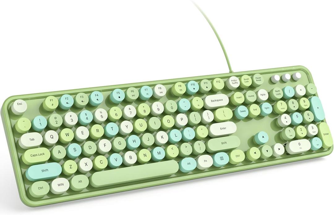 KNOWSQT Wired Computer Keyboard - Green Colorful Retro Full Size Round Keycaps Plug and Play Typewriter Cute Keyboards for Windows, Laptop, PC, Desktop, Computer