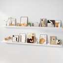Floating Picture Ledge Shelves for Wall Set of 2, 72 Inches Picture Ledge Shelf with Long Large Nursery Book Shelf for Toys Storage Kids Bookshelf Wall Mounted Living Room Bedroom Decor Frames, White