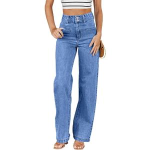 Sidefeel Women's Jeans High Waisted Straight Leg Stretchy Jeans Trendy Loose Wide Leg Zimbaplatinum Denim Pants with Pockets (Blue, 6)