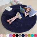 Amdrebio Dark Navy Round Rug 4Ft for Boys Room Bedroom, Fluffy Shag Fuzzy Plush Circle Area Rugs for Kids, Teens, Living Room Decor Aesthetic, Indigo Furry Cool Dark Blue Carpet for Dorm Baby Nursery