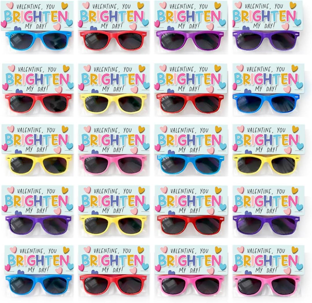 Kids Valentine's Day Sunglasses with Cards, 30 Pack, Classroom Exchange Party Favors, Assorted Colors