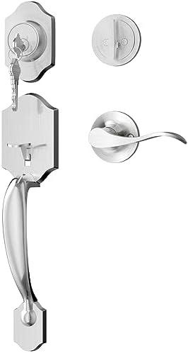 goldenwarm Front Door Handle and Deadbolt Set, Brushed Nickel Front Door Lock Set with Reversible Handle Lever, Classic Front Door Hardware, Single Cylinder Front Door Entry Lock goldenwarm Front Door Handle and Deadbolt Set, Brushed Nickel Front Door Lock Set with Reversible Handle Lever, Classic Front Door Hardware, Single Cylinder Front Door Entry Lock