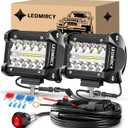 LEDMIRCY 4 Inch LED Pod Lights Kit with Round Toggle Switch Wiring Harness LED Light Bar 2 Lead Spot Flood Combo Beam White Driving Off Road Lights for Truck Tractor Excavator Boat ATV SUV UTV GMC