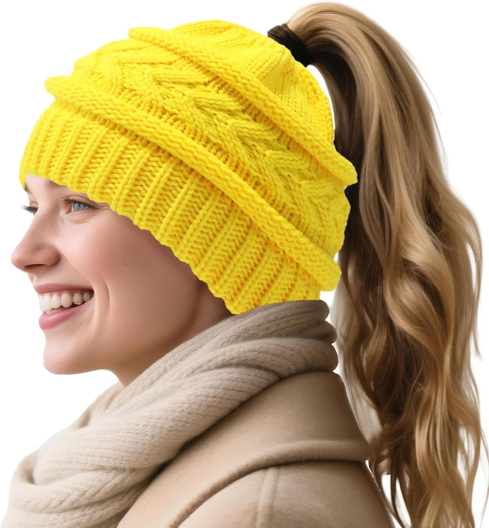 PFFY Beanie Hat for Women Winter Warm Knit Beanies Hats Skull Cap (Yellow)