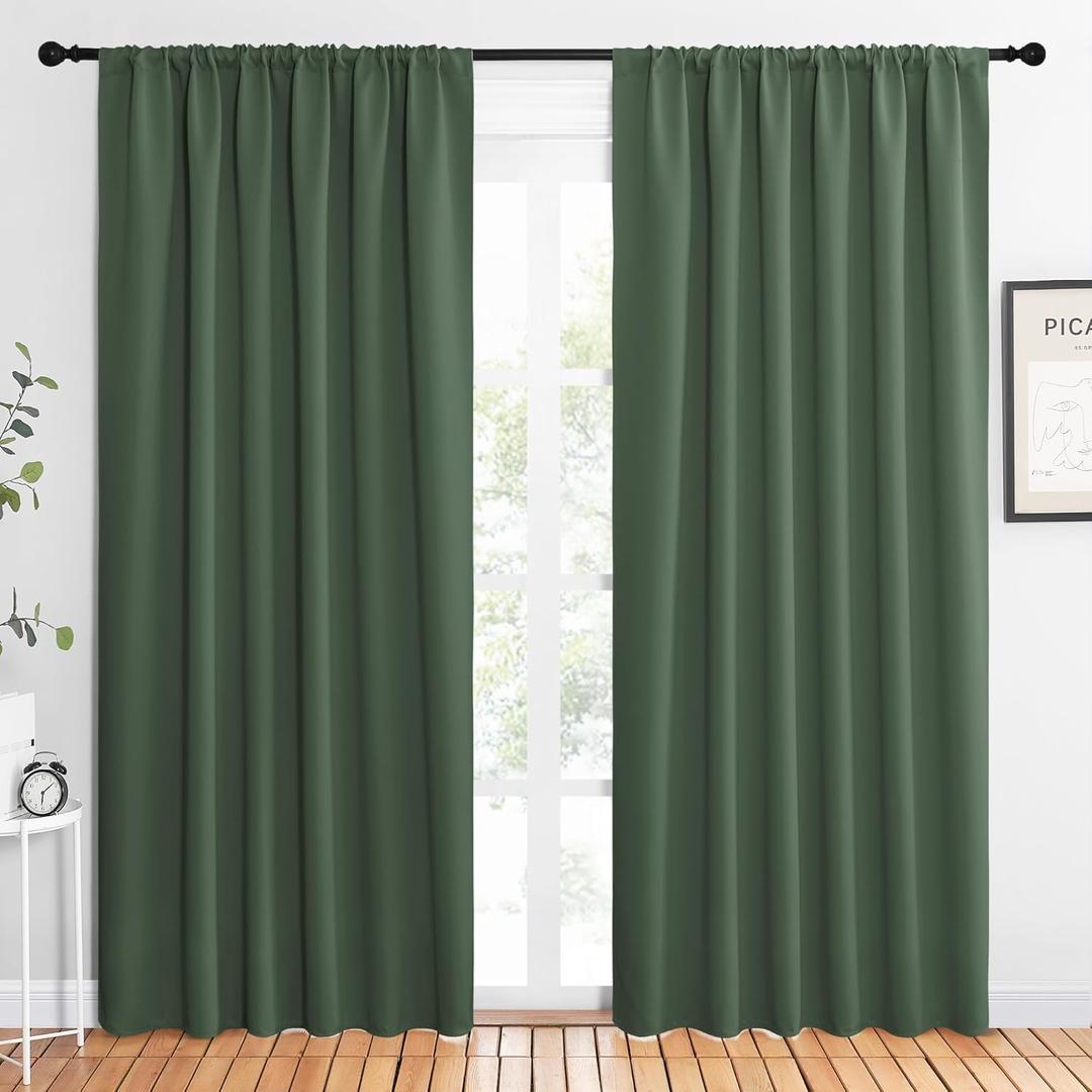 NICETOWN 2 Panels Blackout Curtains, Rod Pocket Thermal Insulated Drapes 84 inches Long, Easy-Care Modern Home Decoration Sunshades for Guest Room, Living Room, Office, 62 x 84 Inch, Dark Mallard