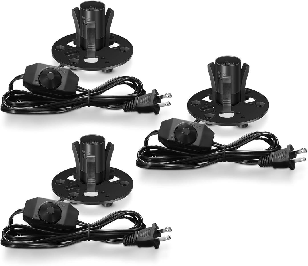 3 Pack Salt Lamp Cord Replacement 5.9 Feet Original Lamp Dimmer Switch with Cord and Base Assembly for E12 Salt Lamp, Black UL Certification Cord