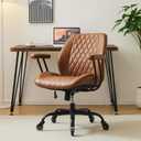 Home Office Desk Chair Office Rubber Casters Ergonomic Computer Chair with Lumbar Support Adjustable Height Rolling Swivel Executive Task Armrests Chair Brown Leather (Mid Back)