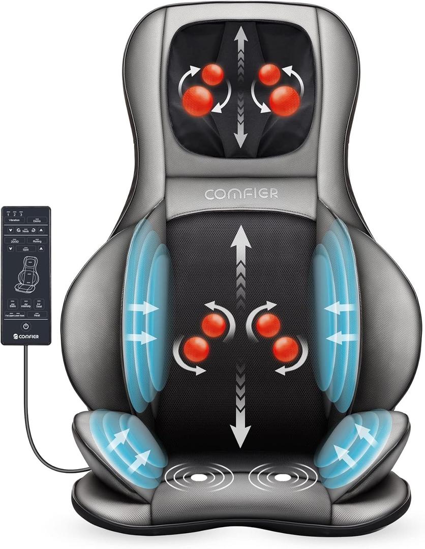 COMFIER Shiatsu Neck Back Massager with Heat, 2D ro 3D Kneading Massage Chair Pad, Adjustable Neck Massage, Seat Massager for Full Body Relaxation, Christmas Gifts for Dad Mom Women Men, Dark Gray