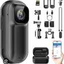 Mini Body Camera 1080P, 512G Thumb Vlogging Cam Hands-Free Recording, Action Camera with 360° Rotate Clip&Magnetic Clip, Wearable Video Recorder for Traveling/Motorcycle(SD Card Not Included) Black