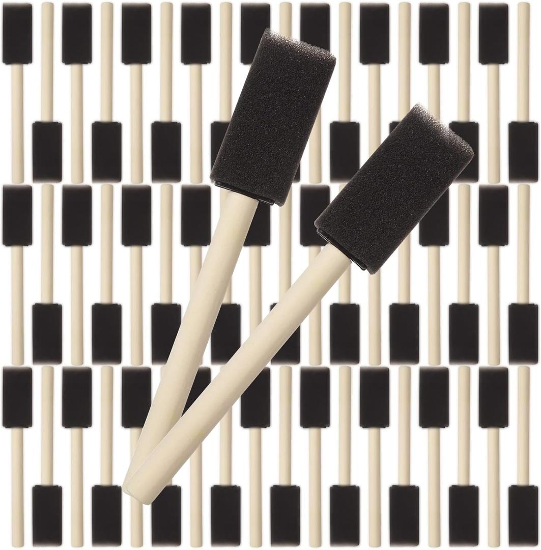 200 Pack 1 inch Foam Brush Bulk Foam Paint Brush Sponge Paint Brush with Wood Handle for Acrylics, Stains, Varnishes, Crafts