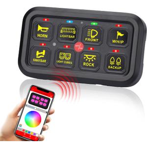 Bluetooth RGB 8 Gang Switch Panel with 3 Lighting Modes LED Touch Control Panel with Automatic Dimmable Function Electronic Relay System Auxiliary Switch Pod for Trcuk Car ATV Waterproof