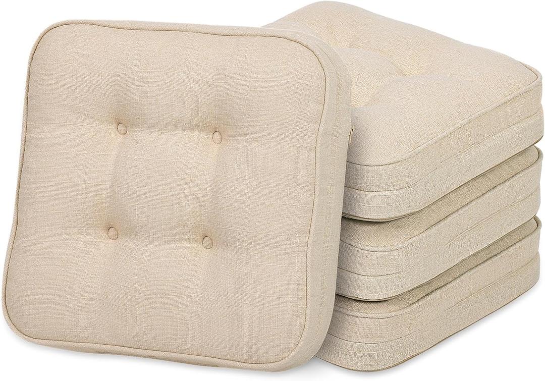 GOFORIT Chair Cushions Set of 4,Tufted Shredded Memory Foam Chair Pads, Non-Slip Seat Cushions with Removable Cover, 16'' x 16'', 4 Pack,Beige, 16''x16''x3.5''