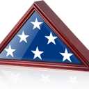 DecoWoodo Flag Display Case for 9.5'x5' American Veteran Burial Flag with HD Tempered Glass, Wall Mounted Memorial Flag Holders for Folded Funeral Flag Wooden Triangle Flag Frame Shadow Box, Mahogany