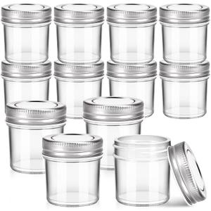 2 oz Mini Marson Jar - Set of 12, Small Glass Jars with Leak-Proof Sliver Lids, Round Little Canning Jars for Storing Jam, Honey, Spice, Candle, Candy 2oz, 12pcs