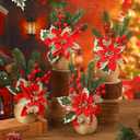 Zeyune Christmas Poinsettias Artificial Christmas Flowers Floral Red Table Top Pinecone Poinsettia and Holly Berries Silk Flower Arrangements in Decorative Pot Greenery Holiday Xmas Home Decor (4 Pcs)