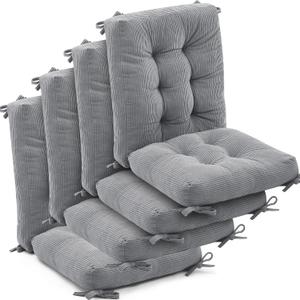 Juexica 4 Set Outdoor Patio Chair Cushions Corduroy Seat High Back Tufted Pillow Replacement Rocking Patio Chair Pads for Outdoor Indoor Home Office (Gray)