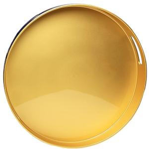 Spsyrine Round Gold Decorative Tray, 13" Plastic Serving Table Tray with Handles for Ottoman, Coffee Table, Bathroom, Kitchen, Living Room