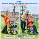 2-in-1 Walkers for Seniors with Seat & Transport Wheelchair Combo,All-Terrain Rolling Walker,Adjustable Height for Indoor Outdoor Mobility with Brakes & Storage Pouch